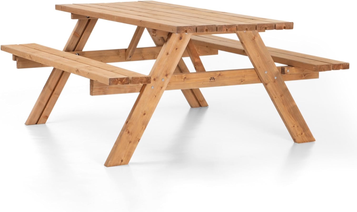 Amata Table de Pique-Nique Classique avec sièges pliants, Collection UNGURS – Table en Bois résistant aux intempéries pour extérieur, idéale pour Jardin et terrasse Marron