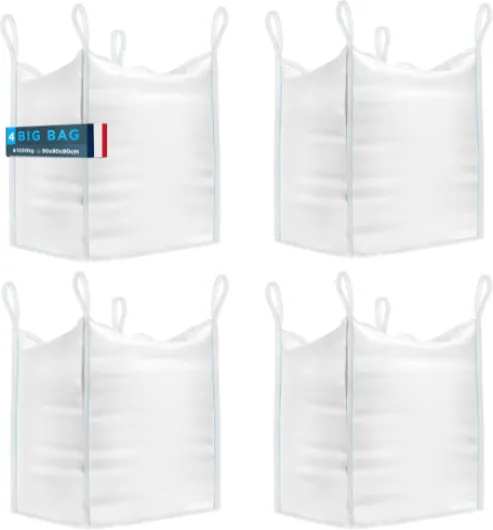 Big Bag (4 UNITÉS) de 1000kg - Sac a Gravats 90x90x90 cm - Big Bag Jardin Résistant et Réutilisable - Big Bag Gravat parfait pour Chantiers, Jardin, Sable, Déchets et le Bois Pack 4