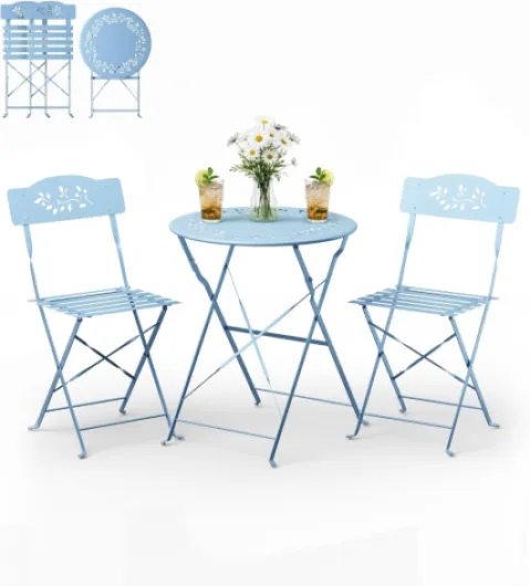 Bonnlo Set de Bistrot Pliant Ensemble en 3 pièces, Table et Chaise de Jardin Exterieur économes d’Espace pour Balcon-Porche-Jardin, Blue Clair
