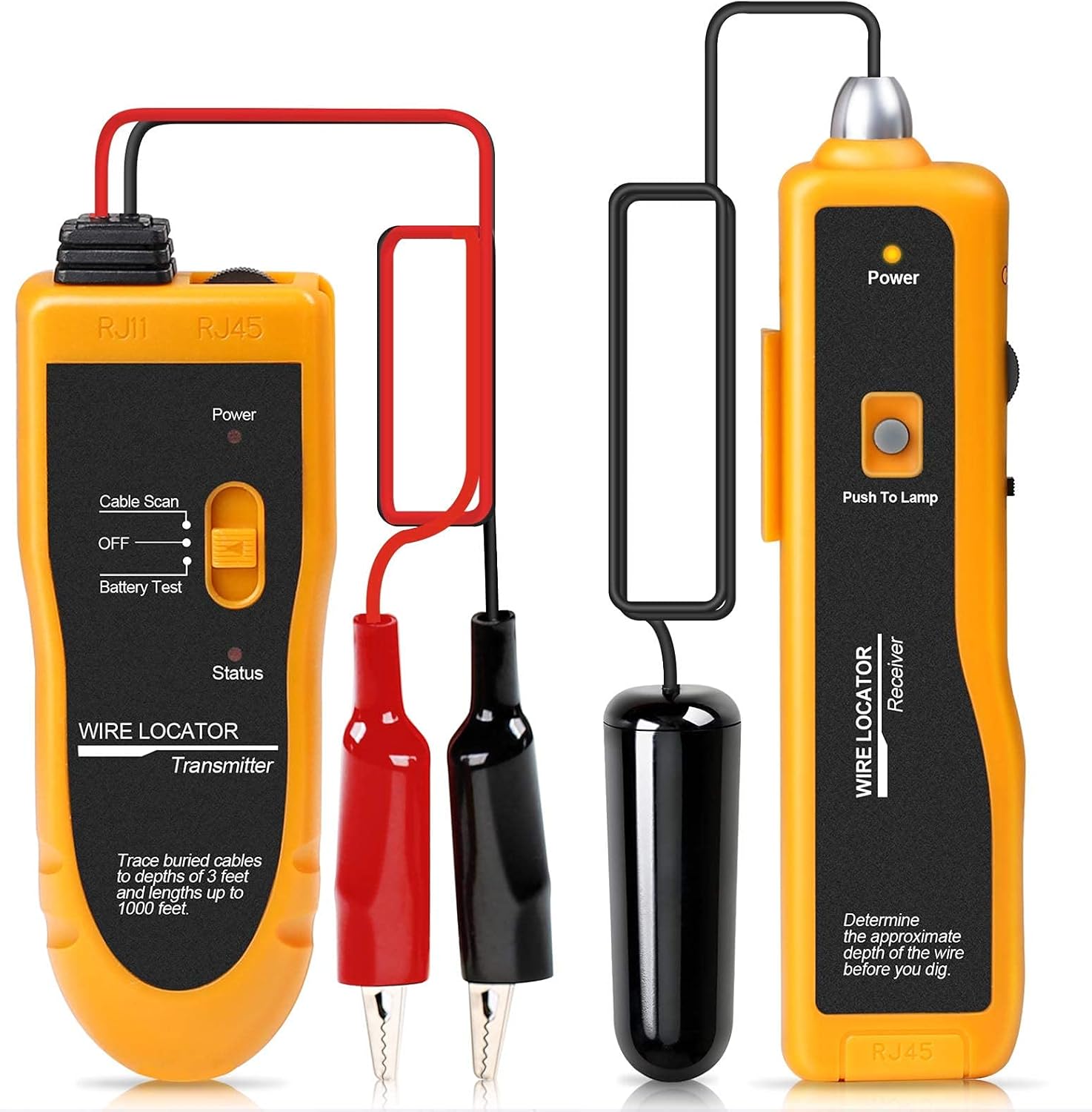 Localisateur de câble souterrain, traceur de fil avec écouteur, testeur de câble pour câbles de clôture pour chiens, fils de contrôle d'irrigation Yellow