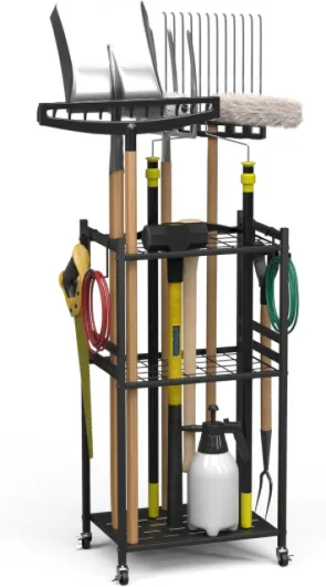 Étagère de rangement à 3 niveaux pour outils de jardin - En acier au carbone - Multi-usages - Avec roulettes - 42 x 30 x 80 cm 42*30*80 cm
