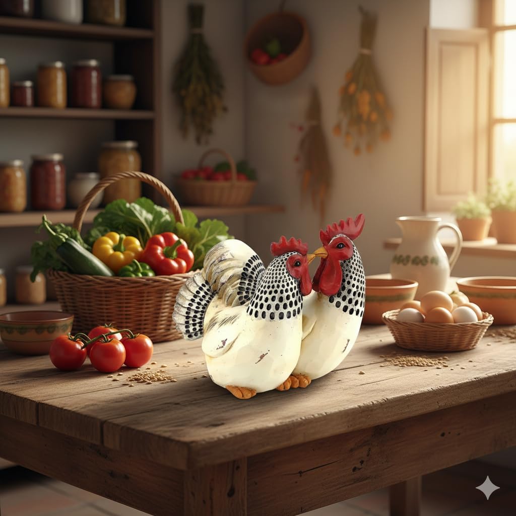 Figurine décorative en résine de 16 cm représentant un couple de coqs et de poules pour le jardin, la maison et le bureau