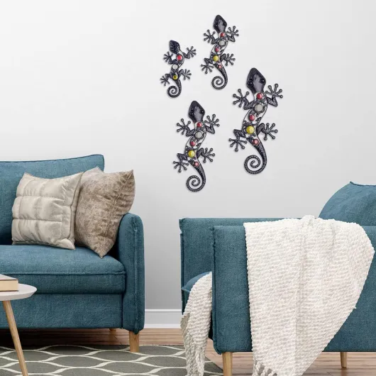 Décoration murale lézard en métal pour patio, clôture, terrasse, extérieur 22 cm