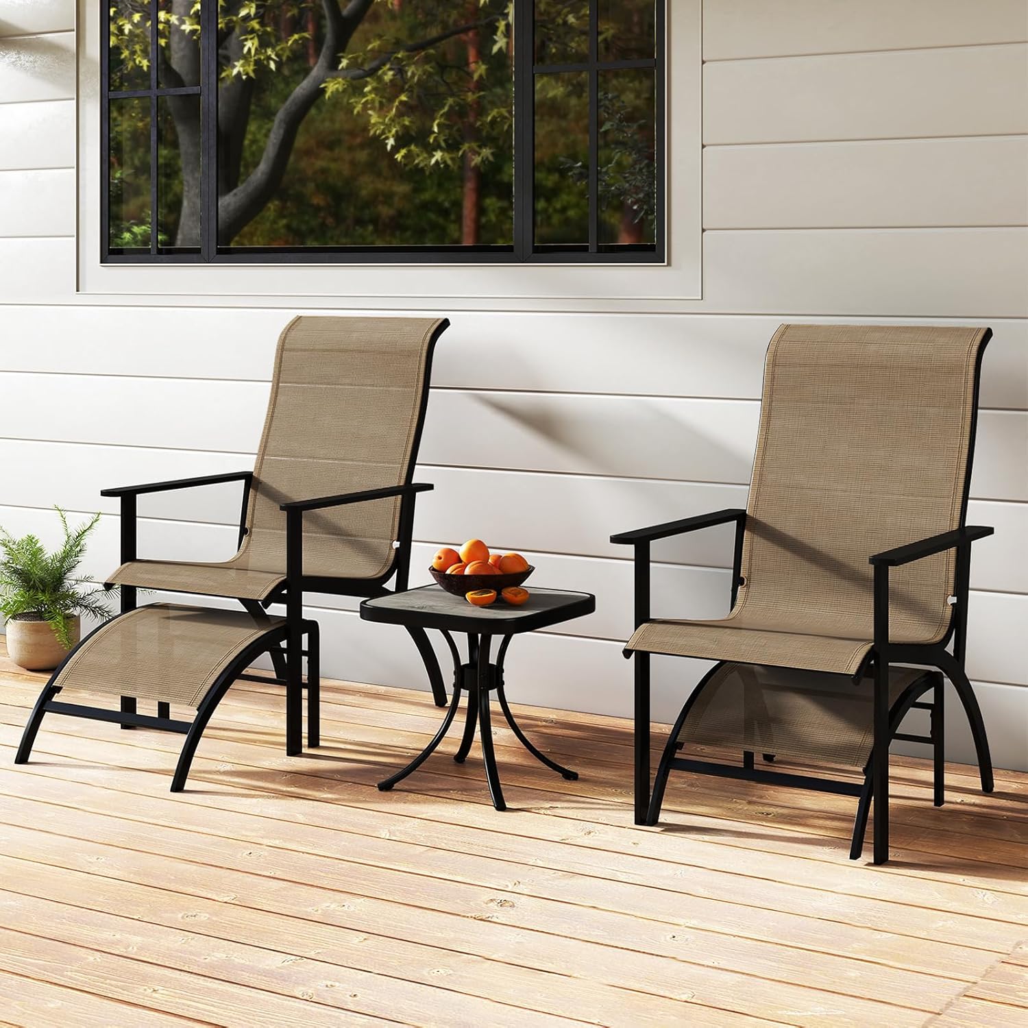Ensemble de Salon de Jardin, 2 Chaises Adirondack en Teslin avec 2 Repose-Pieds, Table d’Extérieur, Cadre en Métal, Ensemble de Meuble de Jardin pour Balcon, Bord de Piscine