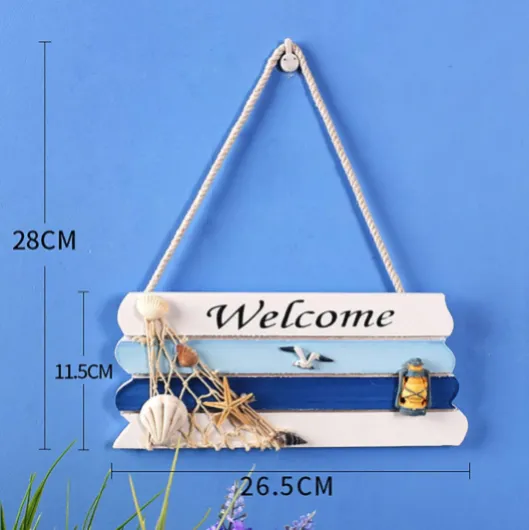 Panneau de bienvenue en bois nautique méditerranéen, plaque porte bienvenue style de plage, signe de bienvenue en bois, panneau bienvenue maison pour porte d'entrée, décoration murale, extérieure