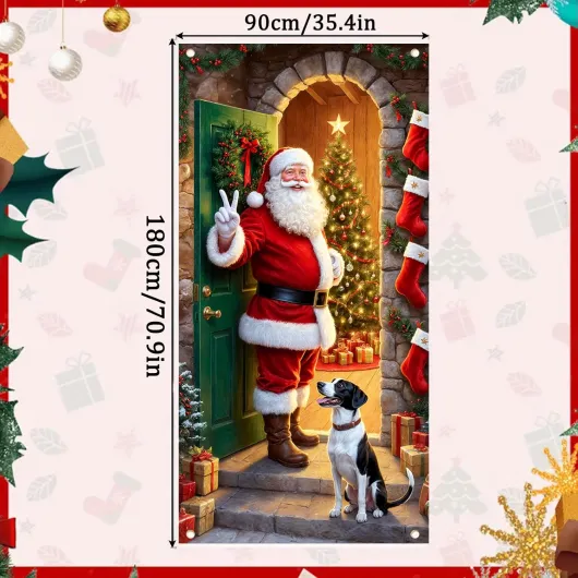Bannière de Porte de Noël, Couverture de Porte pour Fêtes de Noël Design Père Noëls 180x90 cm Toile de Fond Décoration Suspendue Intérieure et Extérieure pour Portes d'Entrée