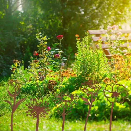 Piquets De Rouille De Jardin en MéTal Courtyard Decoration 6 Fleurs en MéTal Pelouse Jardin DéCoration ExtéRieure Cadeaux De DéCoration De Massifs De Fleurs
