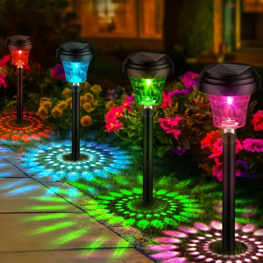8 Pièces Lampe Solaire Extérieur Jardin, Lumière Chaude et 7 Couleurs RVB, IP65 Étanche Éclairage pour Chemins, Décoration Jardin Lot de 8