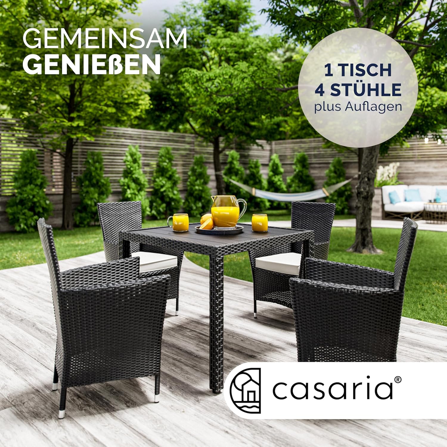 ® Ensemble Salon de Jardin 5 pièces polyrotin Noir Set 1 Table + 4 chaises avec Coussins Bar de Jardin Exterieur