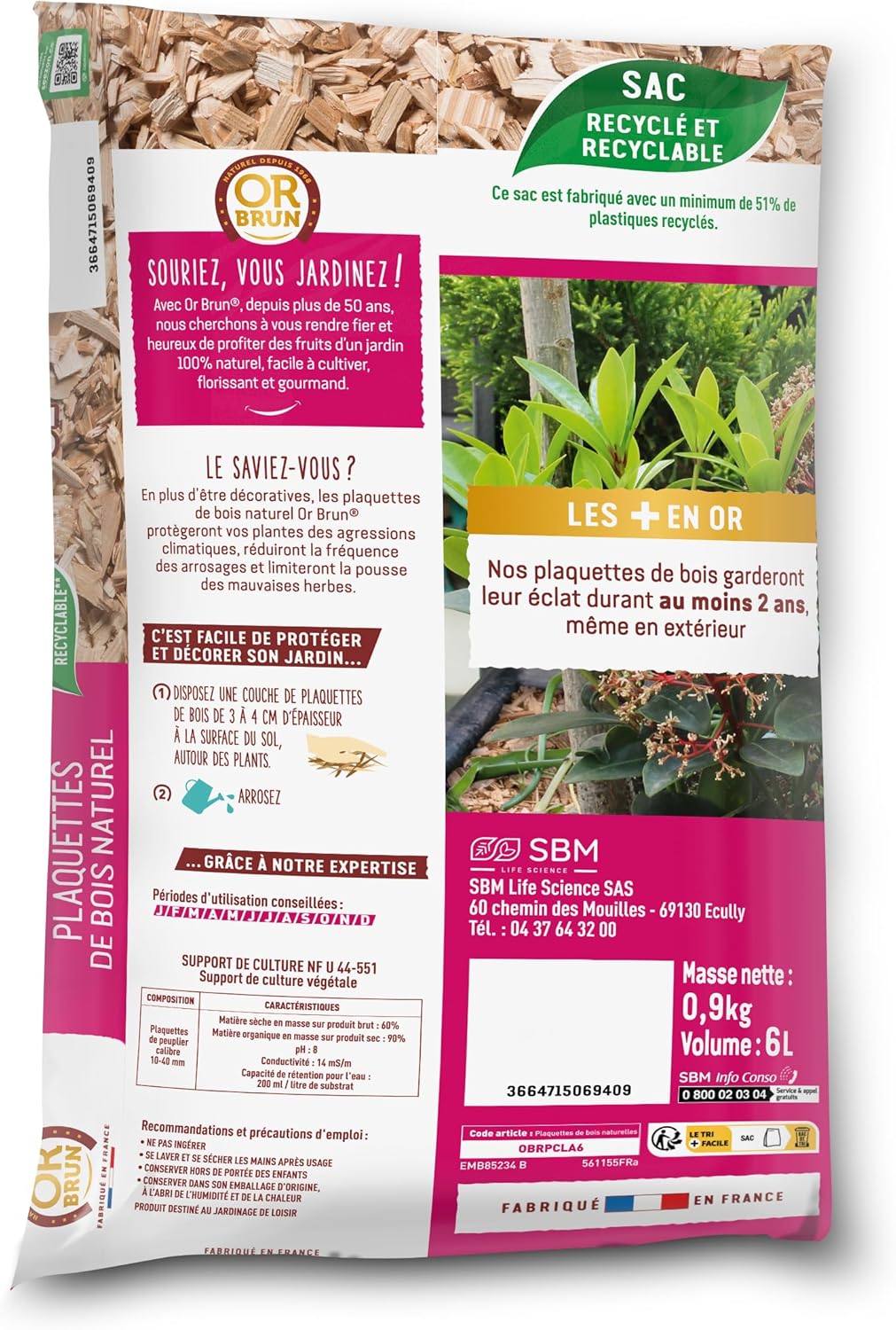 Paillage Massifs & Fleurs - OR BRUN - OBRPCLA6U - 6L - Plaquettes de bois naturel