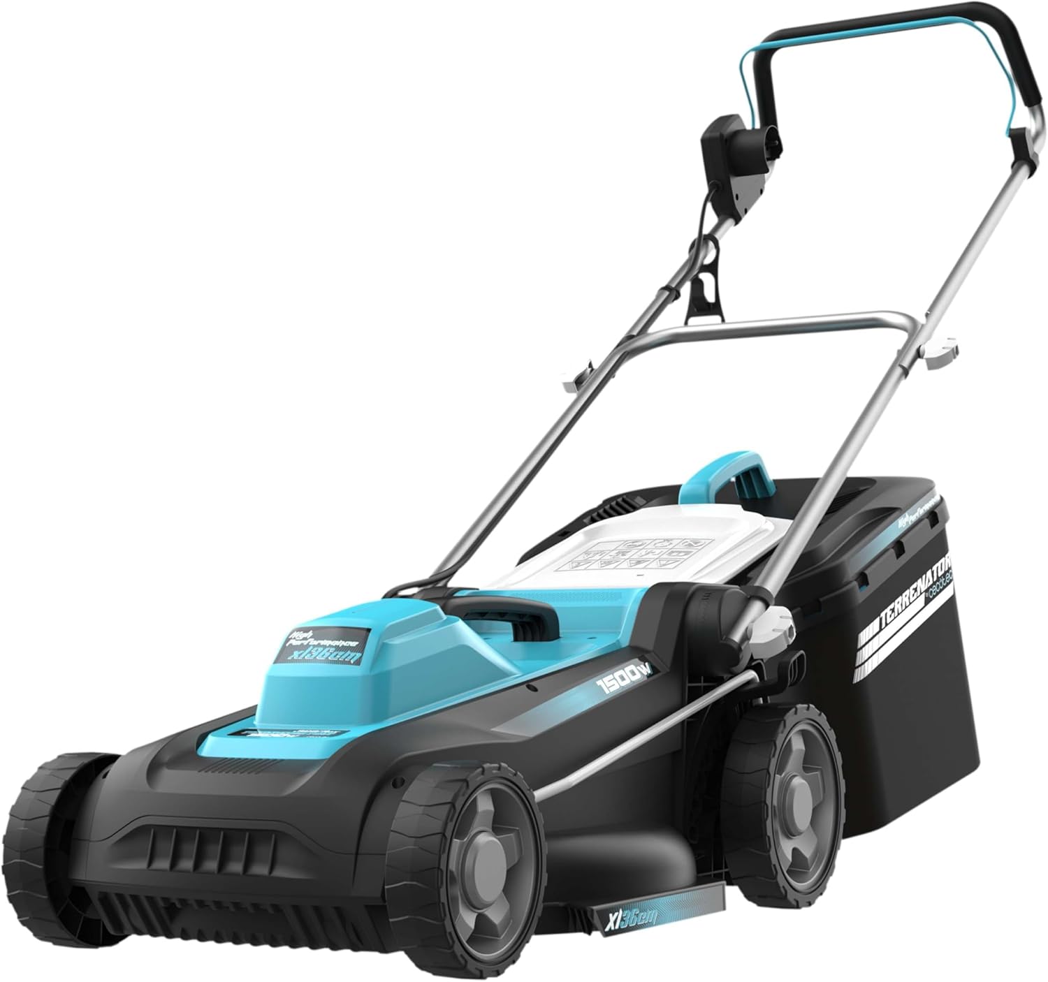Tondeuse à Gazon à câble Terrenator 360 Flex Z - 1500 W, Largeur de Coupe 36 cm, Changement de Hauteur, système Z-Tech, 3 en 1 avec Mulching, Roues arrière XL, sécurité avec Technologie 1500 W - 36 cm