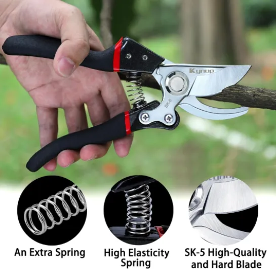 Secateur de Jardin, 8.6" Sécateur Jardin Professionnels, Ciseaux Jardinage Plante, Tondeuses Pour Plantes, Outils de Jardin, Noir