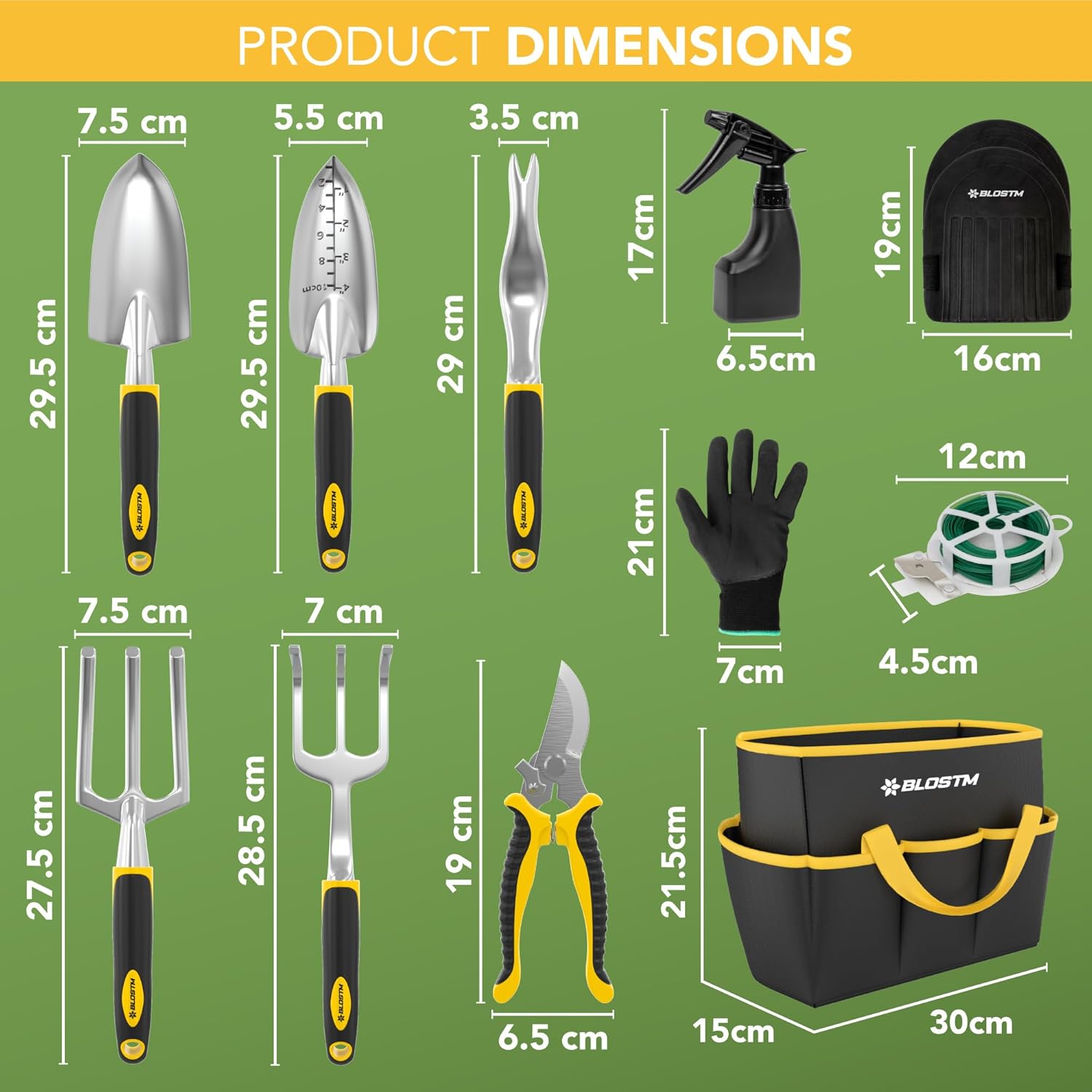 Ensemble d'Outils Jardinage 11 Pièces - Outils de Jardin Robustes avec Sac de Transport Étanche, Poignées Ergonomiques, Petite Pelle Jardinage Outillage - Kit Jardinage Femme et Hommes