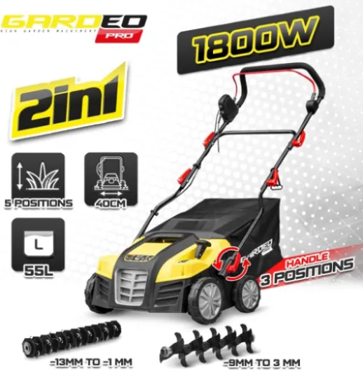 GARDEO PRO Scarificateur emousseur electrique 1800W - 40cm