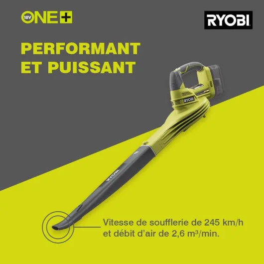 Souffleur Sans Fil 18V ONE+ OBL1820S – Vitesse 245km/h, Léger, Compact, feuille seche et débris léger, Idéal pour Terrasse, Allées et Jardin – Batterie Non Incluse Souffleur Léger Sans batterie