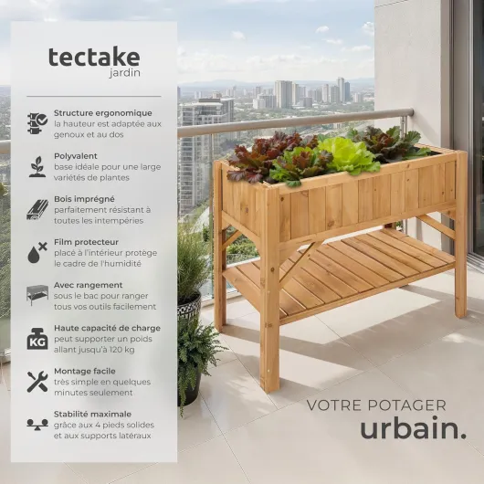 ® Carré Potager de Jardin sur Pied surélevé en Bois, Bac à semis Jardiniere Bois avec Rangement pour Les Outils, pour Amenagement Serre de Jardin - 119 x 57 x 90 cm Carré Potager Surélevé