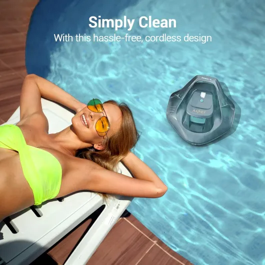 Robot Piscine, Aspirateur Piscine pour 90 Minutes D'autonomie, Nettoyeur de Piscine avec Deux Moteurs D'entraînement, Robot de Piscine sans Fil Parfait pour Piscines Jusqu'à 80 m²