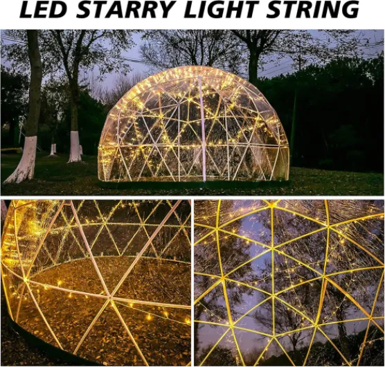 GOJLEX Dôme Igloo de Jardin, 3,7 x 2,2 m, Tente Dôme en PVC Résistant aux Intempéries, Tente de Jardin à Bulles avec 2 Guirlandes Lumineuses de 10 m, Kit Géodésique Transparent pour Jardin, Camping