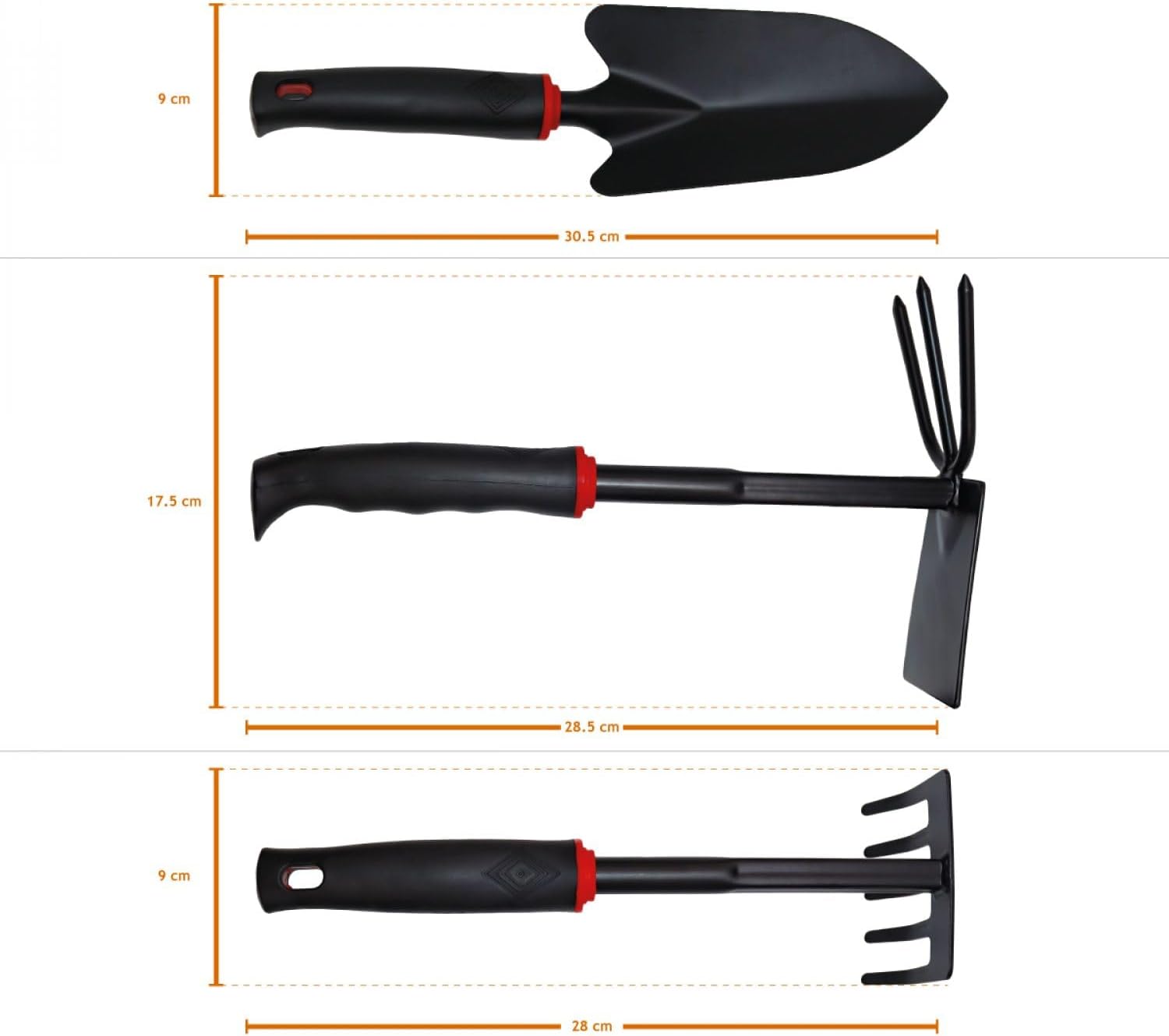 Lot de 3 Outils de Jardinage à Main en Acier Inoxydable - Noir