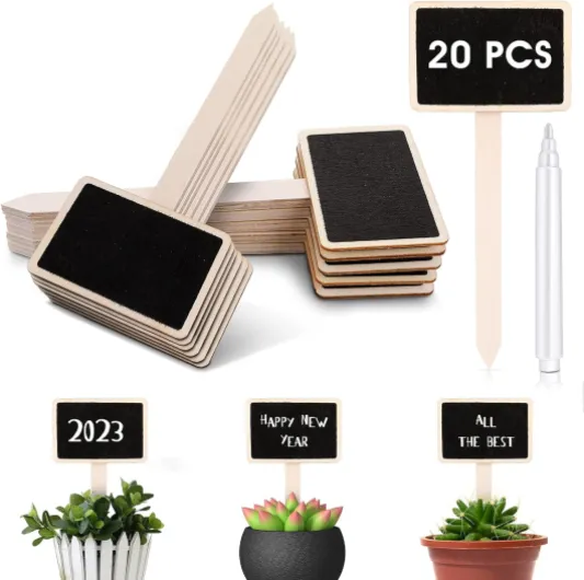 Lot de 20 Étiquettes en Bois pour Jardin - Tableau Noir Avec Stylo de Marquage - Pour Plantes d'Intérieur et d'Extérieur, Herbes, Fleurs, Légumes en Pot