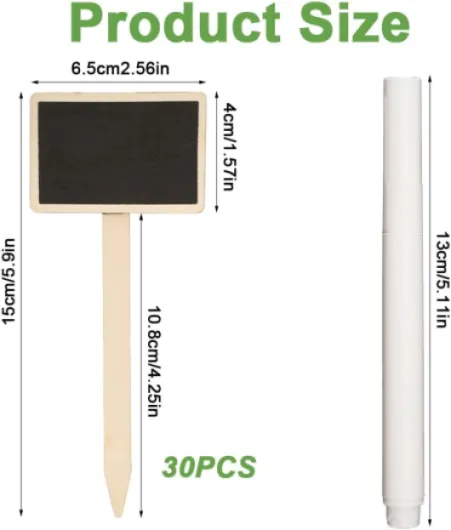 30 Pièces Étiquette de Jardin T-Type, 15 x 6.5cm étiquettes de Plantes en Bois Noir avec Stylo de Marquage, Étiquettes Rectangulaires en Bois pour Plantes Jardin Exterieur, pour Fleur, Légumes, Graine
