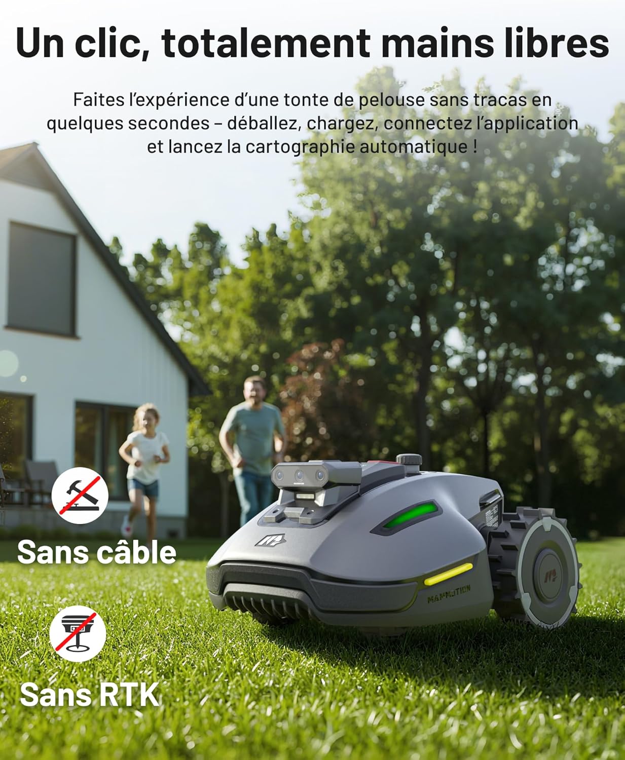 YUKA Mini Vision, Robot Tondeuse Intelligent sans RTK avec Navigation AI Vision à Triple Caméra, Jusqu’à 700 m², Cartographie Automatique, Zéro Câble Périphérique, Pentes à 45% YUKA mini Vision 700