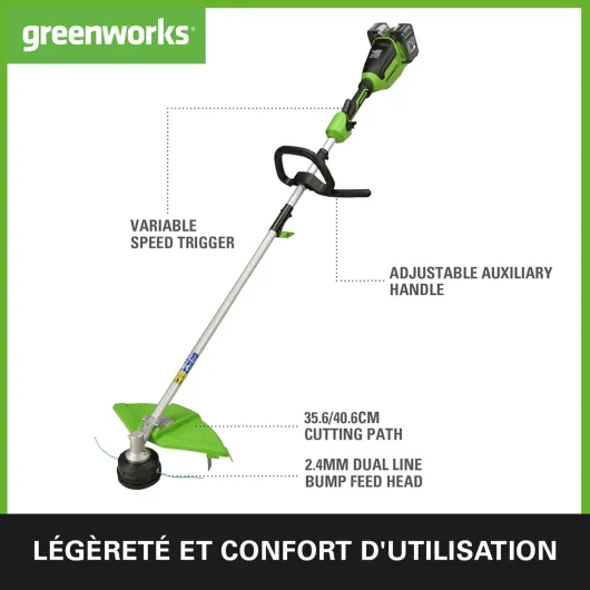 2x24V Coupe-bordures à Batterie 40cm avec 2 Batteries 4Ah et Chargeur Double, Fil en Nylon 2 mm ou Lame 25 cm,Poignée Supplémentaire Réglable Manche en 2 Parties GD24X2TXK4x 40 cm Avec Batterie 2x4Ah