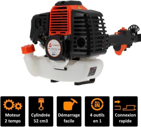 Multifonction Thermique 4 en 1 avec Guidon : tronçonneuse - débroussailleuse - Taille-Haies et rallonge