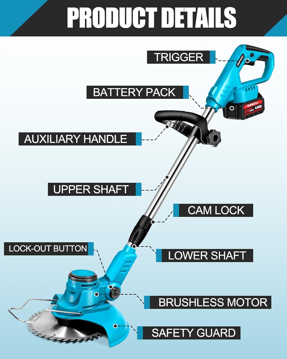 Débroussailleuse électrique Makita 21 V - 1300 W - 2 x 4,0 Ah - Lames 8" - Têtes pelouse/jardin