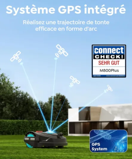 M800Plus Robot Tondeuse sans Fil Périphérique, GPS & Vision IA, 800 m², Tondeuse Robot sans Câble, Mode de Tonte en U, Détection de 150 Obstacles, Recharge Automatique, Contrôle Via App Gris anthracite