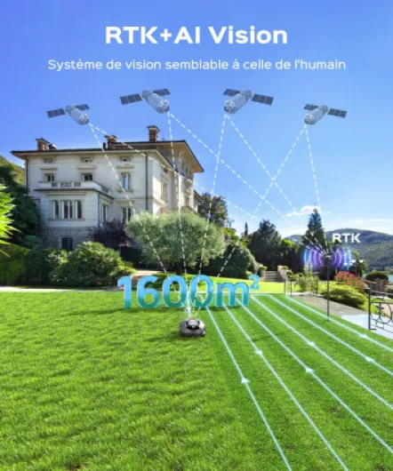 N1600PRO Robot Tondeuse sans Fil Périphérique,Max.1600 m²,RTK+ Vision Tondeuse Robot Gazon,Coupe en U,Gestion intuitive des Zones,Coupe des Bordures, IA cartographie Automatique Gris foncé