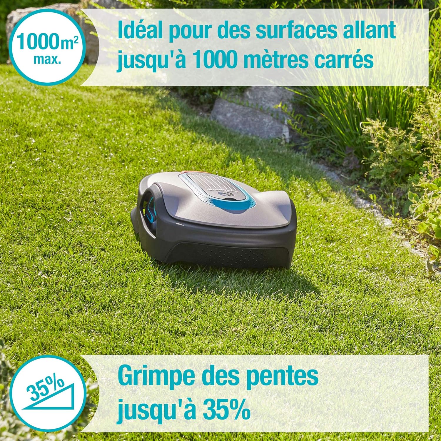 SILENO Life : Tondeuse Robot pour Surface de jusqu'à 1000 m², Fonction Easy-Passage, pentes jusqu'à 35%, Silencieux, Version FR/NL (15102-26)