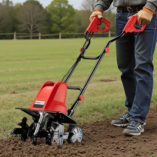 Motobineuse électrique 1500 W – Vitesse à Vide 400 TR/Min – Profondeur de Travail 220 mm – Motoculteur pour Binage Sarclage Ensemencement – Fraiseuse de Jardin Jardinage 1500W avec 400rpm-24 lames