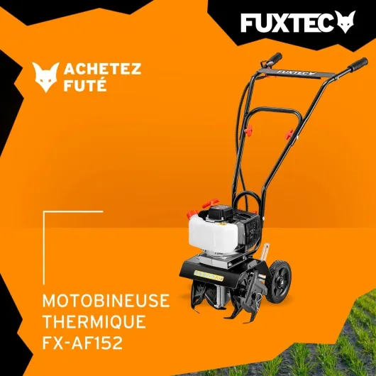 Motobineuse thermique FX-AF152 – Moteur 2 temps 51,6 cm³ – 23 cm de largeur – Profondeur de 70 mm – Fraises étoilées – Léger & maniable – Poignée ergonomique