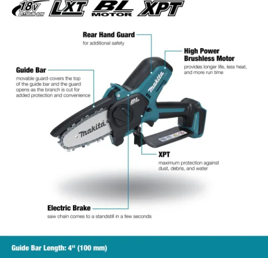 Tronçonneuse d'élagage 18V LXT guide de 10 cm (Produit seul) - MAKITA DUC101Z