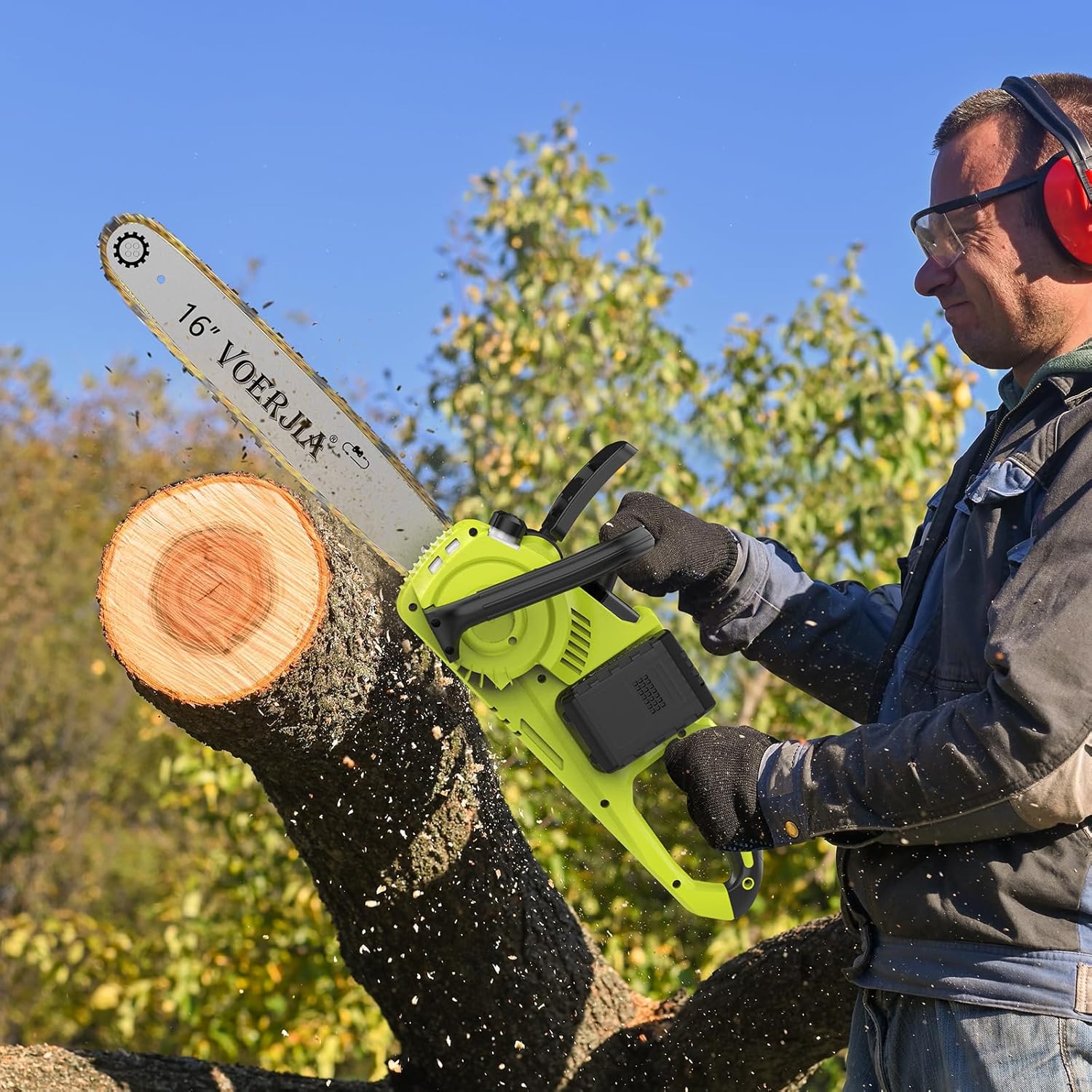 Tronçonneuse à Batterie 16 Pouces, Tronçonneuse Électrique Sans Fil 2200W avec 4×4000mAh Batteries, Moteur Brushless, Graissage Automatique & Frein de Chaîne pour Bois, Bûches et Arbre