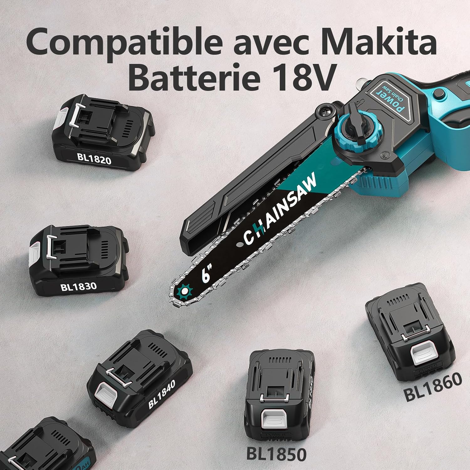 Mini Tronconneuse a Batterie 8000mAh, 6 Pouces 1000W Tronconneuse Electrique Sans Fil Brushless avec Graisseur Automatique, Elagueuse Batterie, Petite Tronçonneuse Compatible avec Makita pour Jardin 2*4000mah