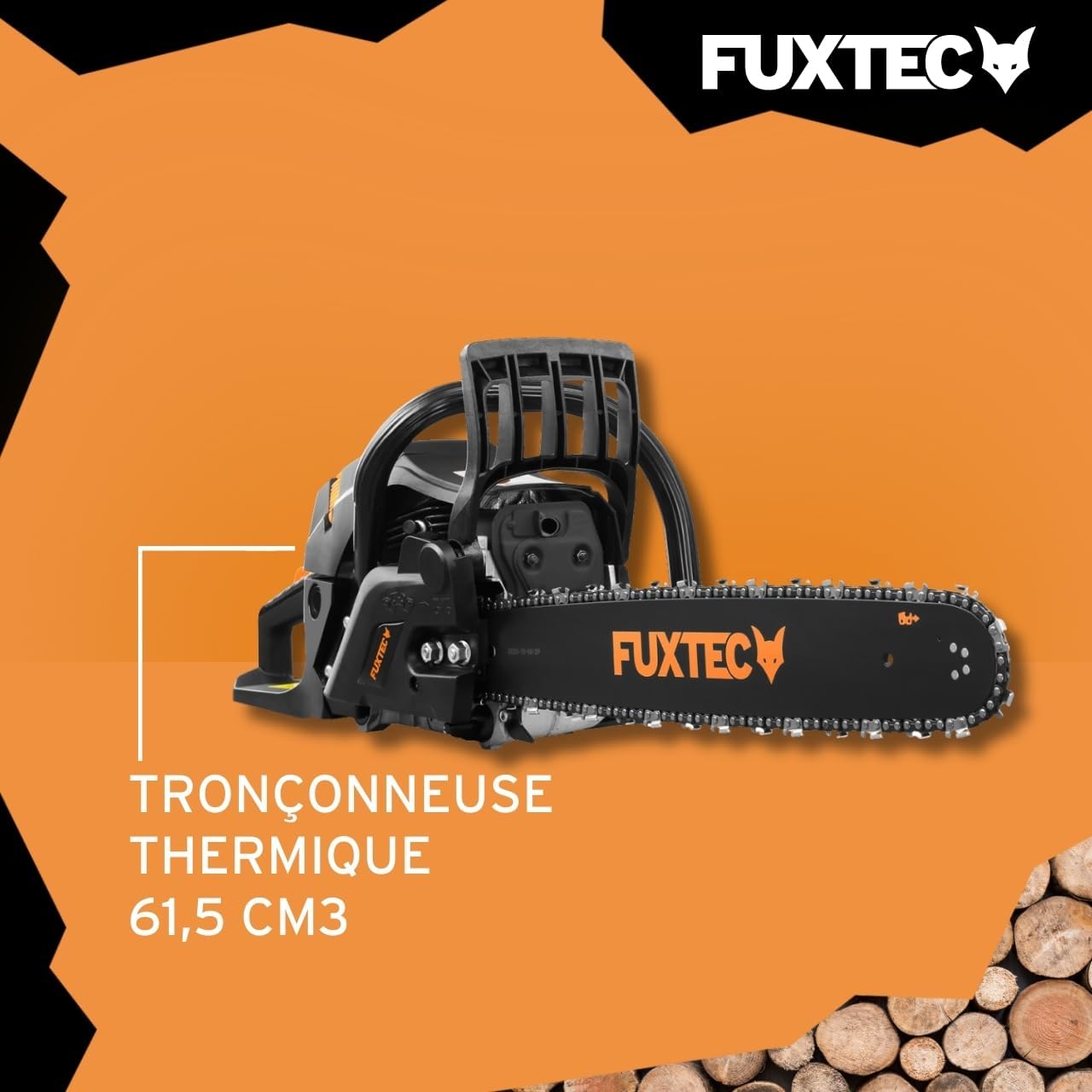 Tronçonneuse thermique 50 cm FX-KS262 Black Edition essence 61,5cm3 2 temps 2,8kW Longueur De Coupe 45cm, Guide Chaine 20 pouces Étui de transport Tronc, Menuiserie 61,5cc - 50cm - 2,85kw