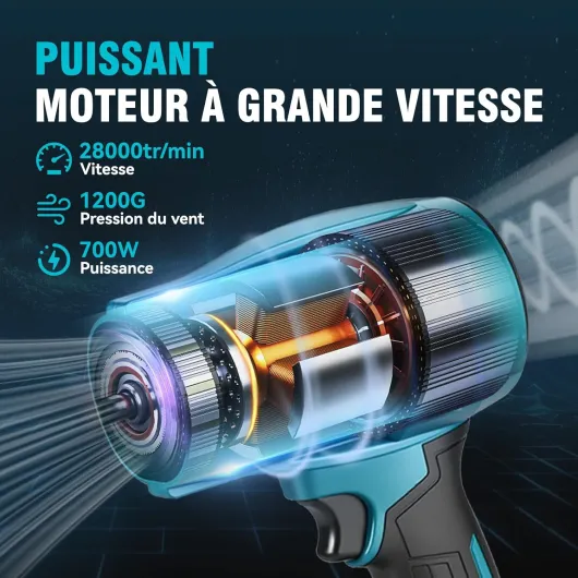 Souffleurs de Feuilles, 576 km/h, Souffleur de Feuilles sans Fill avec 2 Batteries de 3,0 Ah, 28 000 TR/Min, Souffleur Électrique pour Bulles de Feuilles,Voitures, Feuilles, Neige, Poussière