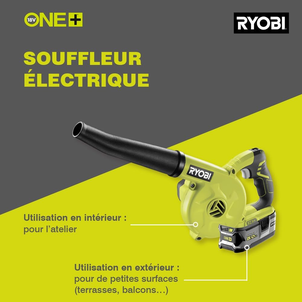 Souffleur de Chantier Sans Fil 18V ONE+ R18TB-0 – Compact, 3 Vitesses, Idéal Dépoussiérage Atelier, Voiture – Batterie Non Incluse