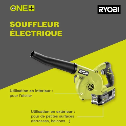 Souffleur de Chantier Sans Fil 18V ONE+ R18TB-0 – Compact, 3 Vitesses, Idéal Dépoussiérage Atelier, Voiture – Batterie Non Incluse