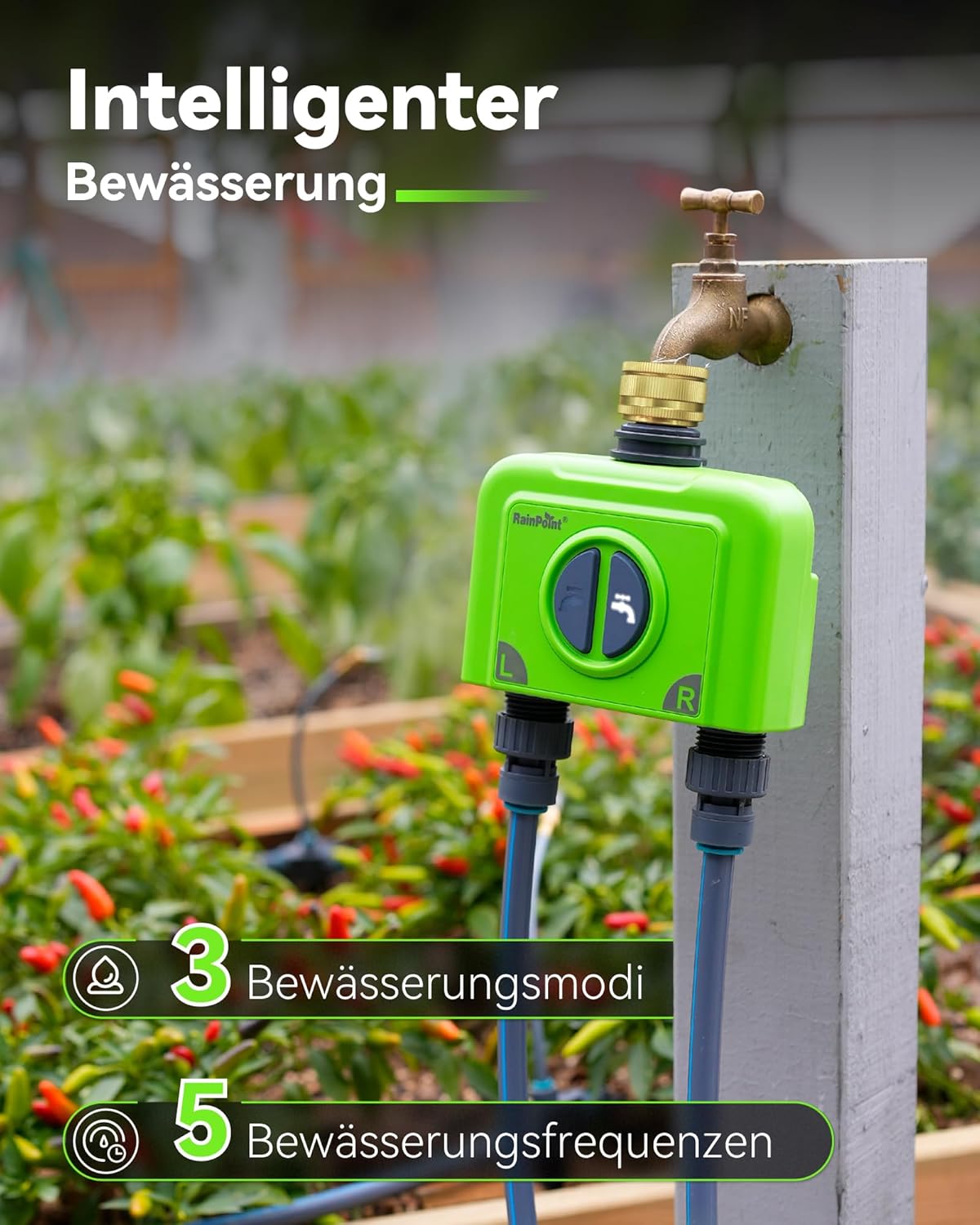 Programmateur Arrosage WiFi 2 Voies avec Entrée en Laiton Minuteur Arrosage Automatique, Passerelle D'antenne RF 150m, Smart Commande APP/vocale Basé Météo, 2x6 Programmations, pour Jardin 2-Zone-Timer avec WLAN-Hub