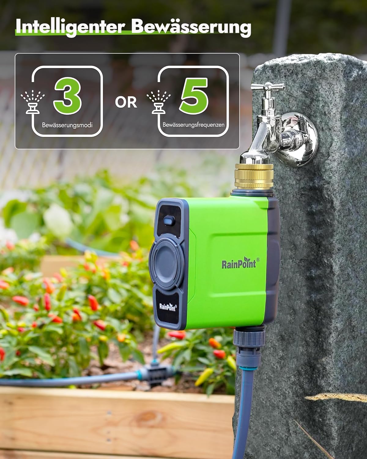 Programmateur Arrosage WiFi avec Passerelle D'antenne Smart Minuteur Arrosage Automatique Commande APP/vocale, Entrée en Laiton, Basé Météo, Arrosage Manuel, 6 Programmations, pour Jardin 1-Zone-Timer avec WLAN-Hub