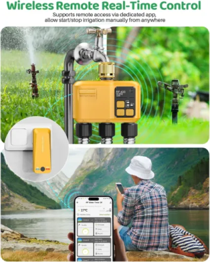 Programmateur Arrosage Connecté 3 Voies Automatique WiFi avec RF433 Technologie Programmable Irrigation Timer pour Jardin Jaune