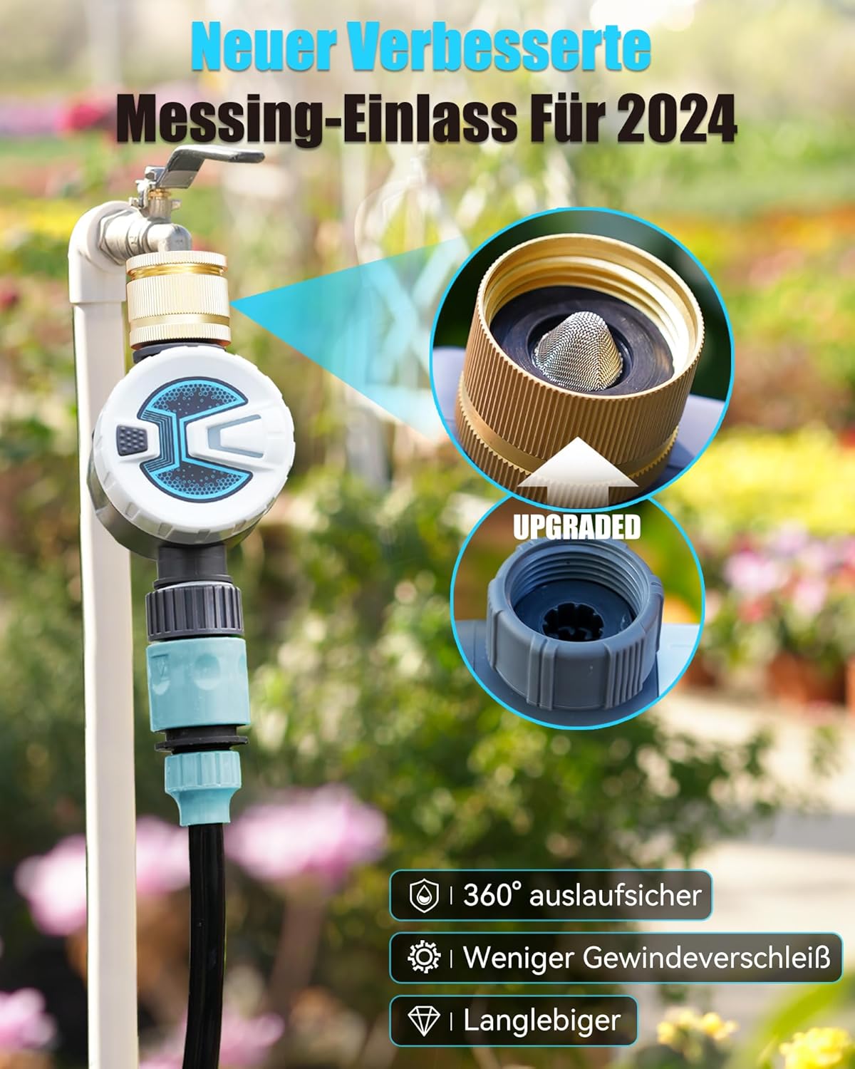 Programmateur Arrosage WiFi, Minuteur Arrosage Automatique avec Entrée en Laiton, 2 Modes D'arrosage, Télécommande Smart APP Via WLAN 2,4 GHz ou Bluetooth, pour Jardin, Pelouse Minuterie d'arrosage en laiton