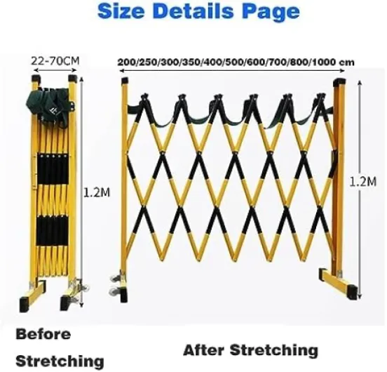 Barrière de circulation rétractable – Barrière de sécurité mobile extensible réglable en hauteur en métal robuste, assemblage facile pour un usage industriel, design pliable portable pour des H120CM+L800cm/26.2ft