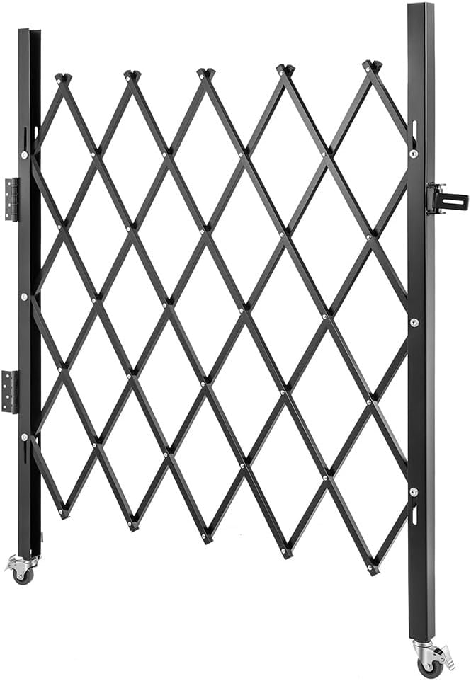 Bcade Barrière pliable – Bère de sécurité extensible avec roulettes pour garage, cour et allée Noir 1.2x1.5m