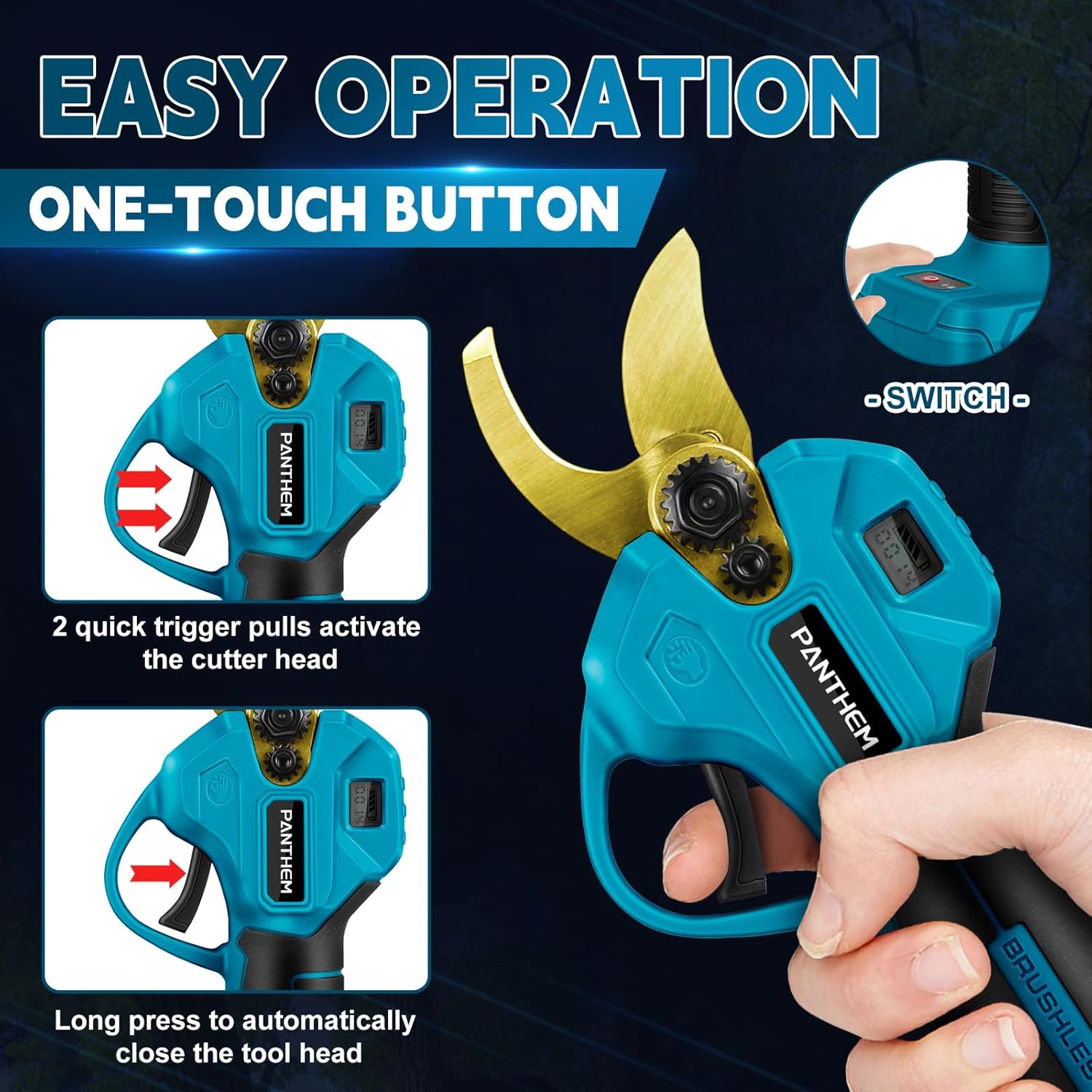 Sécateur Électrique sans Fil avec avec Perche télescopique, Batterie 21V 4000mAH, 45mm Secateur à Batterie Professionnel Secateur de Jardin Moteur sans Balais pour Jardinage, Vigne, Arbre Fruitier 45mm 2 IN 1