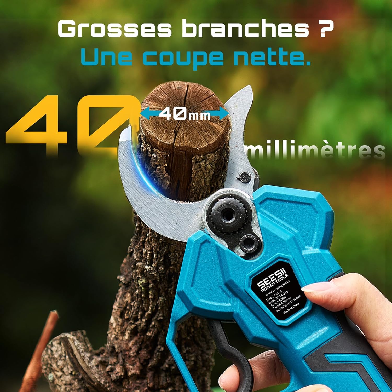 Secateur Electrique Sans Fil 40 mm –Secateur Electrique avec 2*Batteries 4000mAh, Lame SK5, Moteur Sans Balais, Écran LCD, pour Vergers, Paysagisme et Travaux de Jardinage Professionnels, CS440 40mm - 2 * 4.0Ah