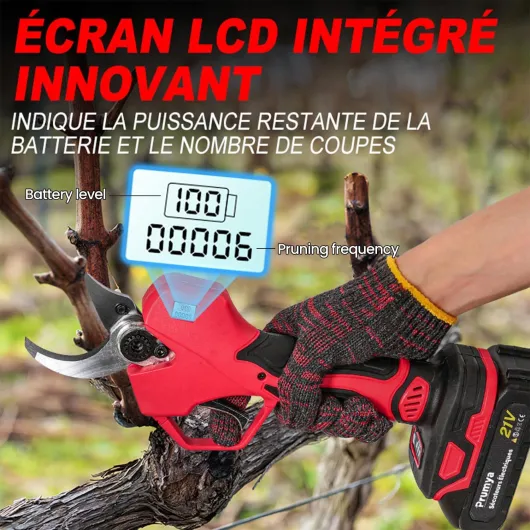 Secateur Electrique Sans Fil 50mm, Sécateur Électrique 21V avec 2× Batteries, 1000W Moteur Sans Balais, Sécateur a Batterie adaptées à l'élagage, au jardinage, aux arbres fruitiers (50mm)